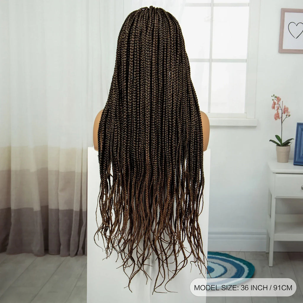 36" Purple & Blonde Knotless Box Braids Wig | Lace Front | Baby Hair