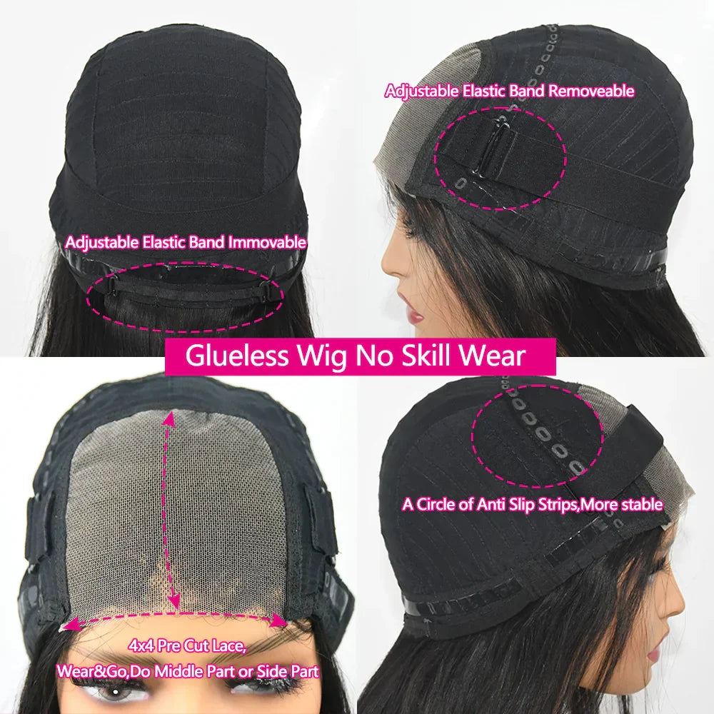 12 Inch Straight Bob Wig | Glueless | Brazilian Remy Hair | 4x4 Lace Closure | Pre-Cut | Ready to Wear | Natural Black