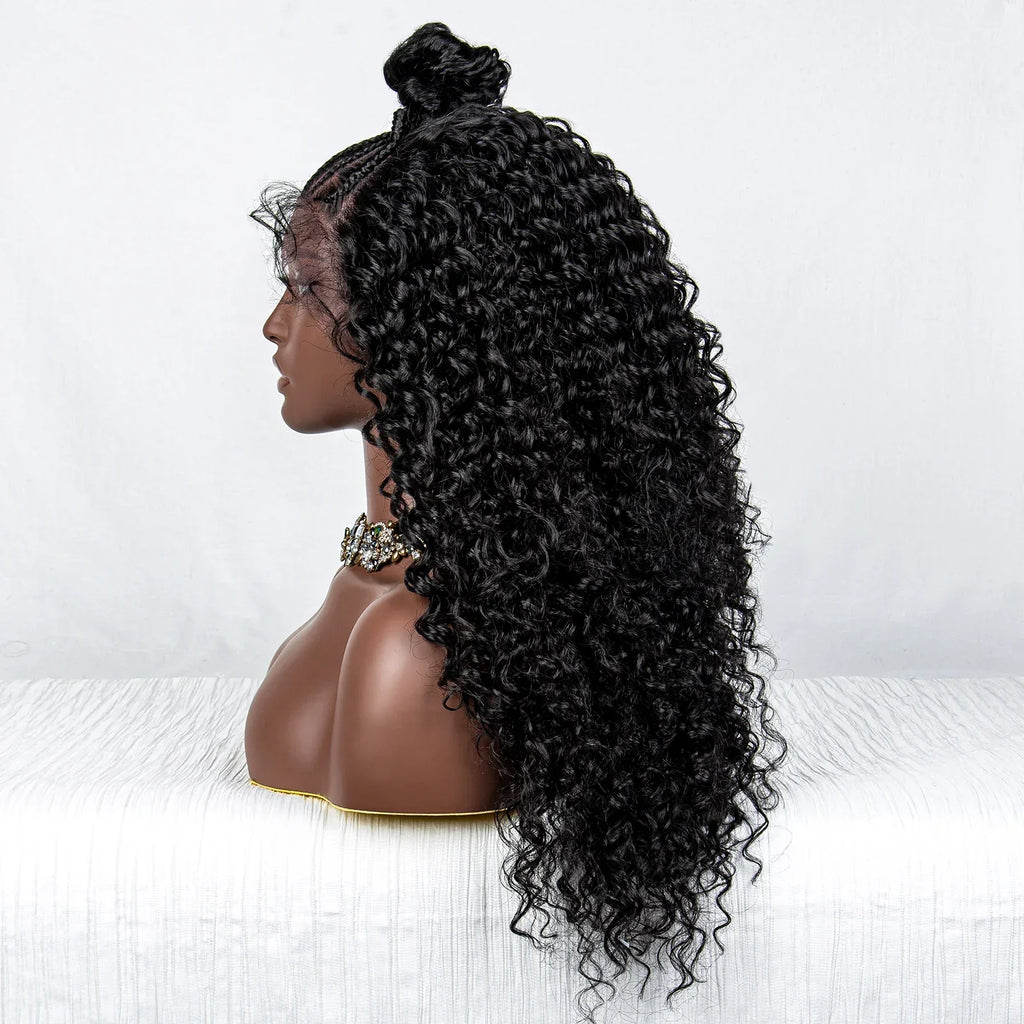 24" Kinky Curly Braids Wig with Buns | 13x4 Transparent Lace Front | Baby Hair