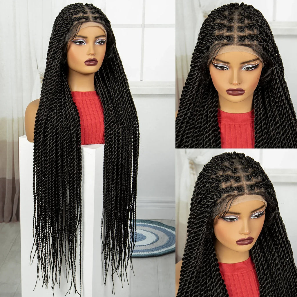 38" Long Twist Knotless Braids Wig | Transparent Full Lace | Baby Hair
