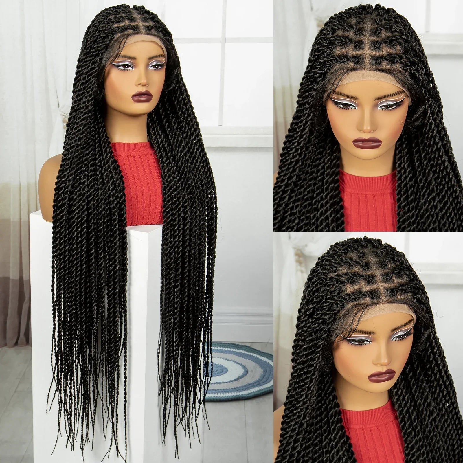 38" Long Twist Knotless Braids Wig | Transparent Full Lace | Baby Hair