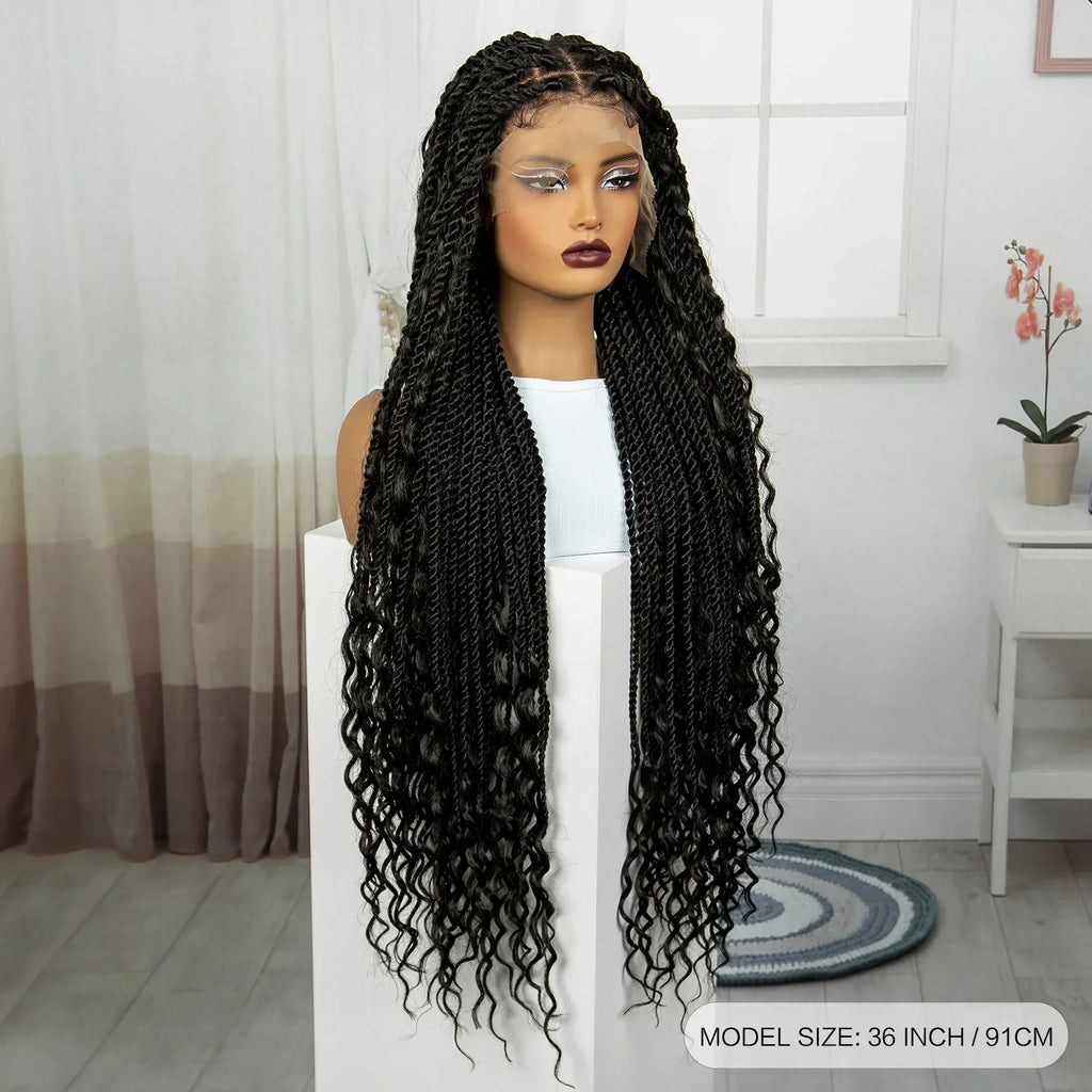 36" Boho Knotless Box Braids Wig | Natural HD Full Lace | Baby Hair
