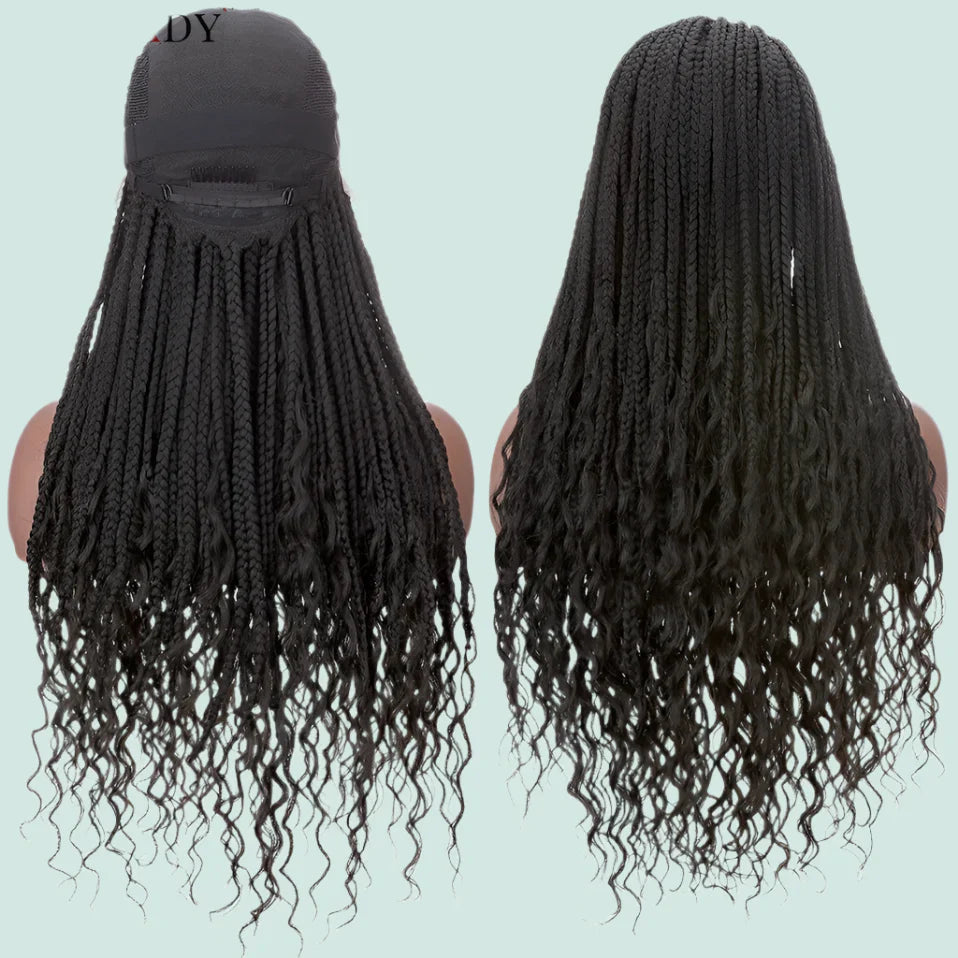 28" Braided Wig | Cornrow Braids with Curly Ends | Lace Front Wig | Baby Hair | Synthetic Hair | Black Women
