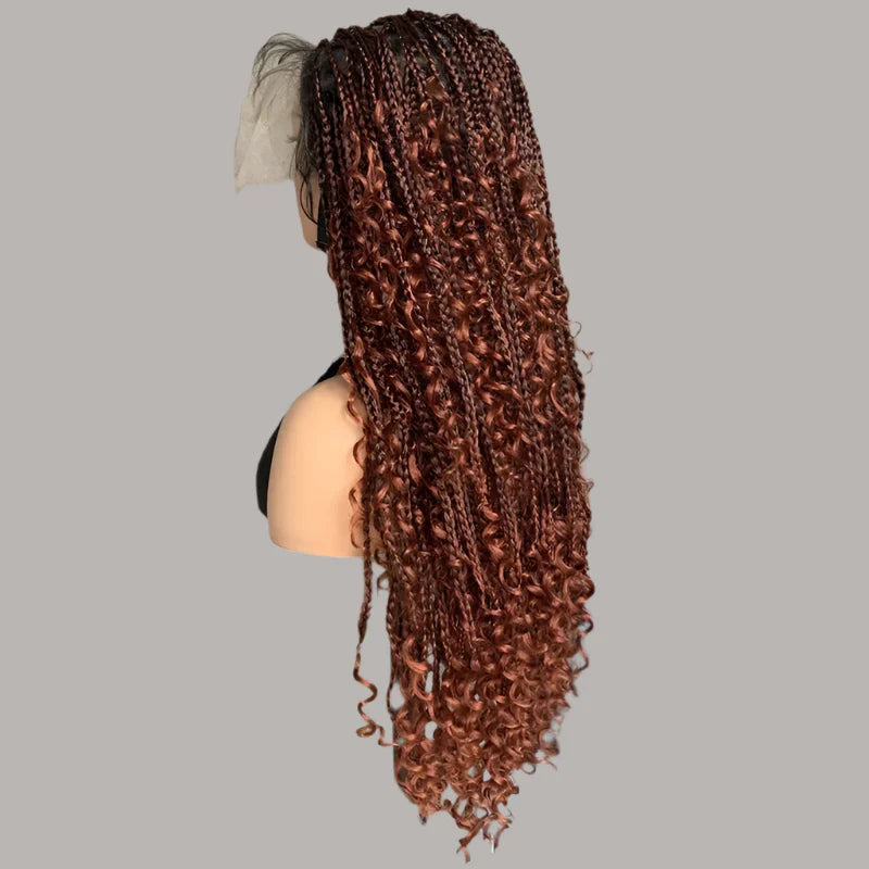 22" Curly End Box Braided Full Lace Front Wig | Goddess Locs | Bohemian Braids | Synthetic Wig