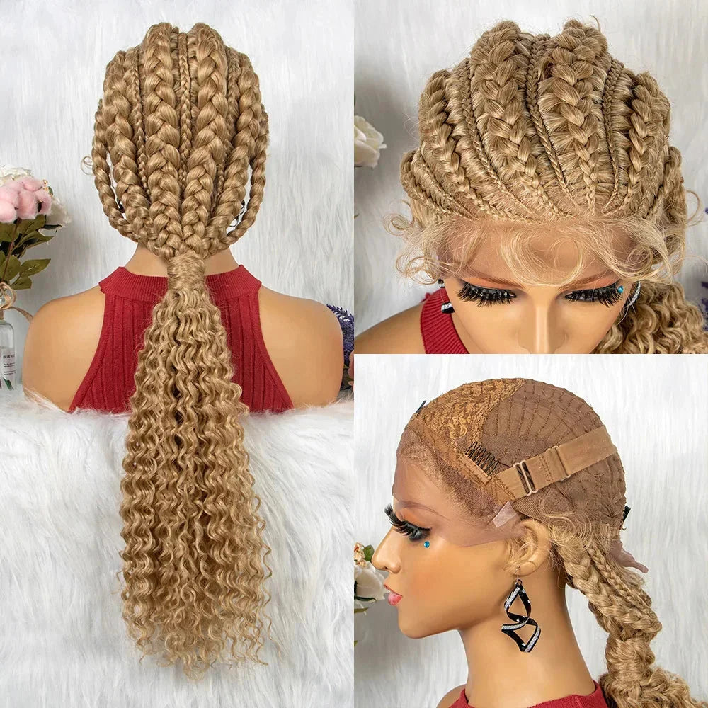28" Double Dutch Cornrow Braided Lace Front Wig | Twist Braids | Baby Hair | Synthetic Wig