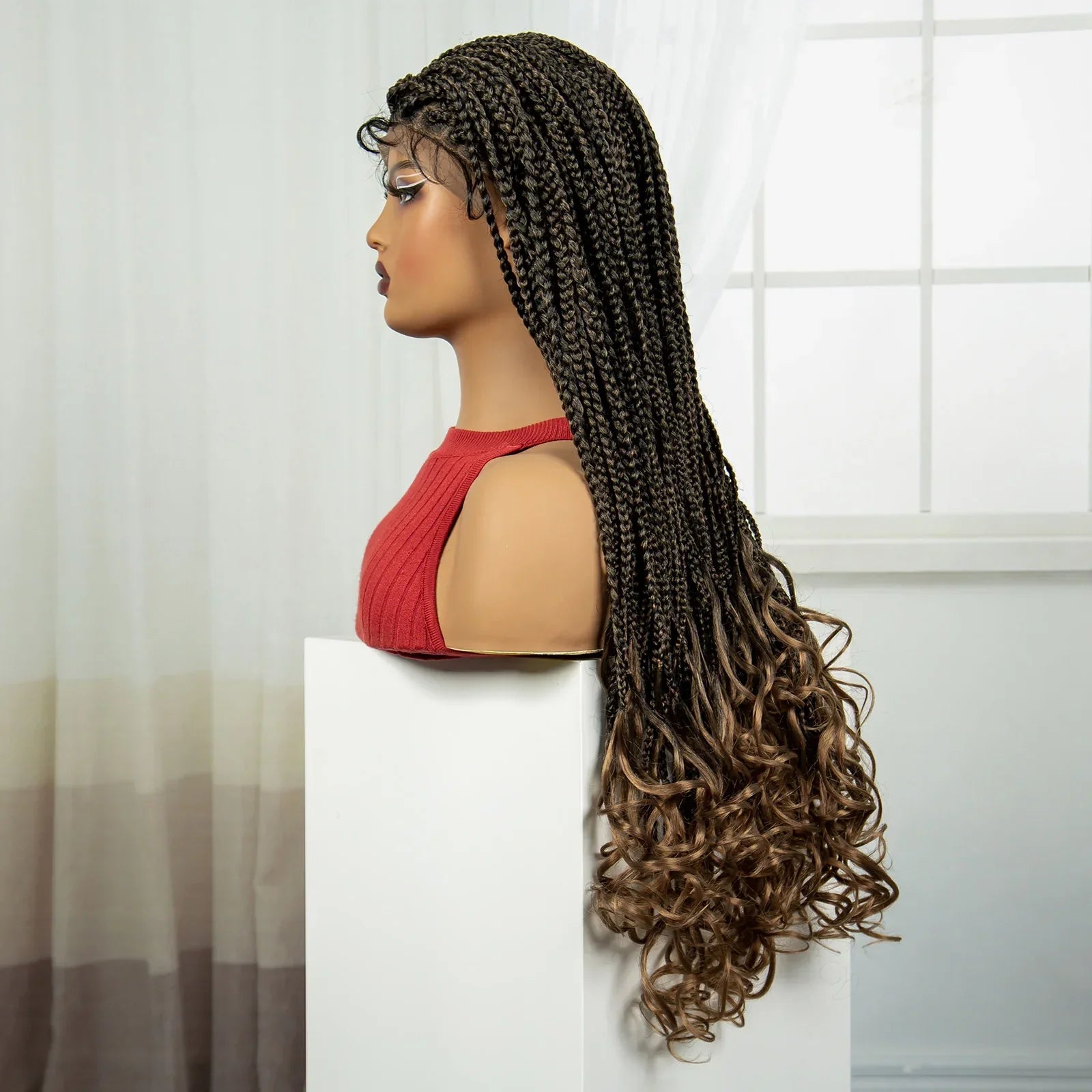 36" Knotless Box Braids Wig with Wavy Ends | Blended Braids | Lace Front