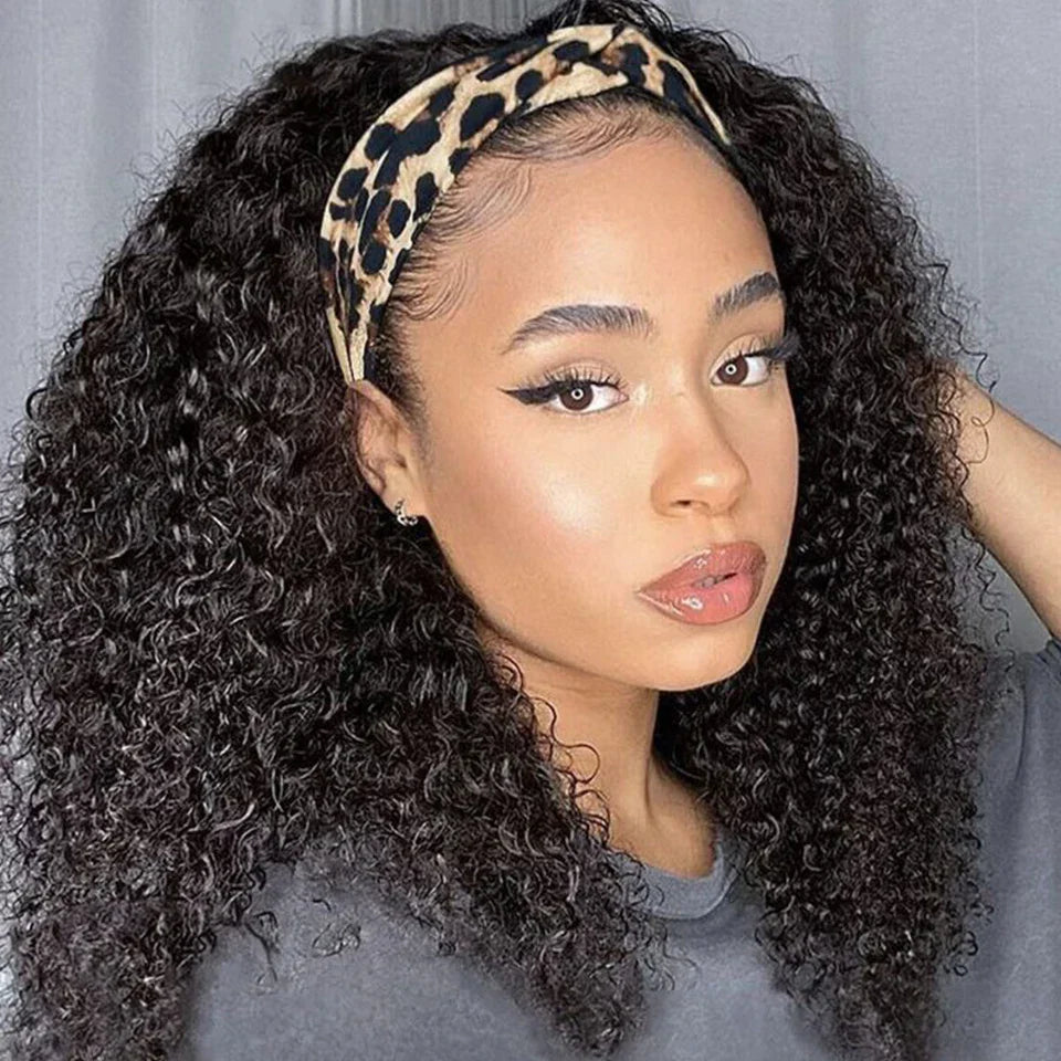 180% Density Kinky Jerry Curly Headband Wig | Glueless Peruvian Human Hair