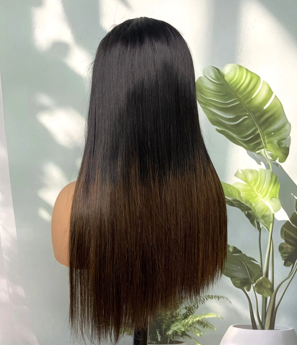 300% Density 1BT4 Brown Bone Straight Wig | 2x6 Real HD Lace Burmese Virgin Human Hair (Double Drawn)