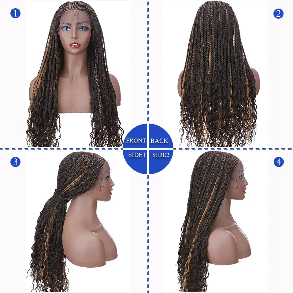 28" Knotless Box Braids Wig | Long | Lace Front | With Baby Hair | Afro Brazilian Style