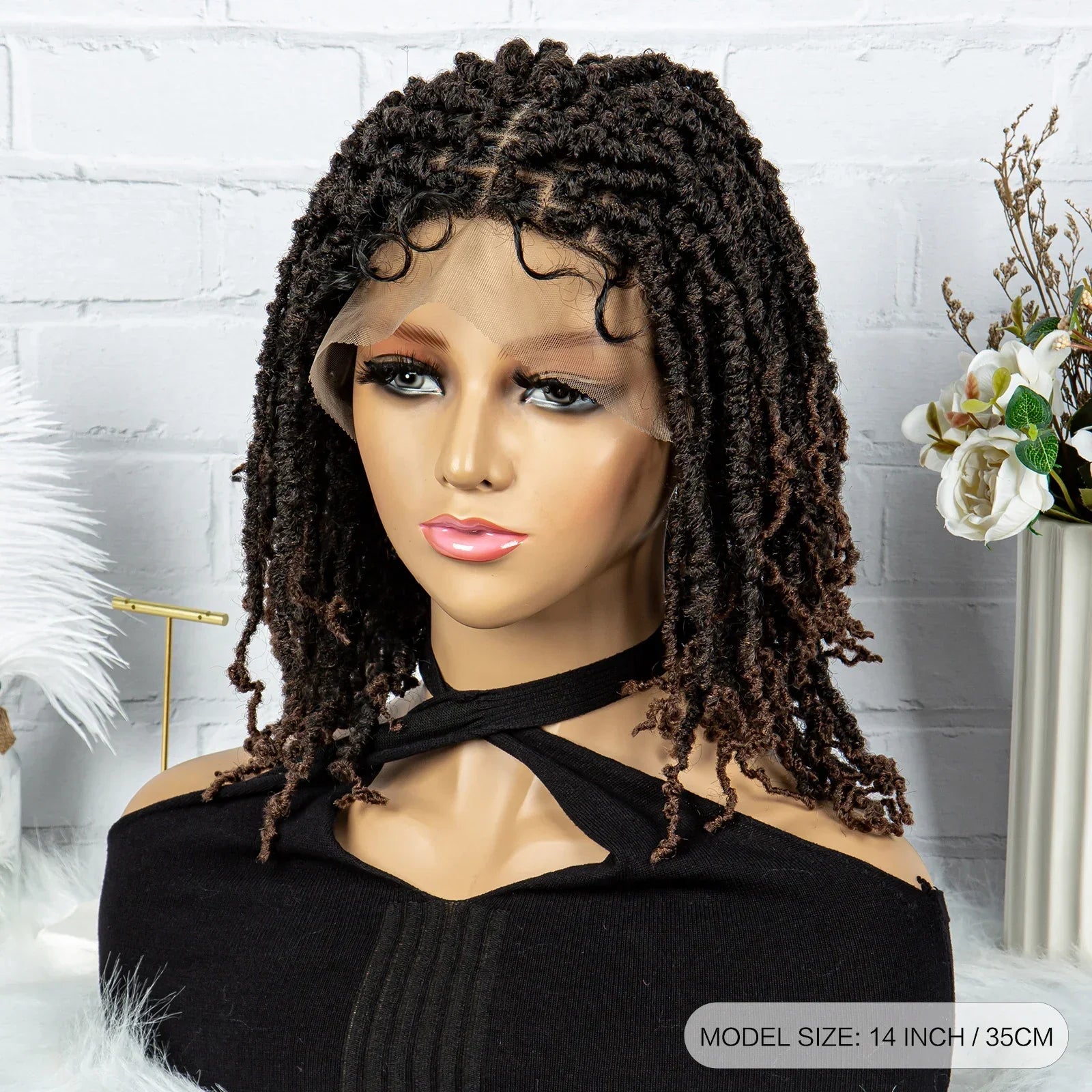 14" Knotless Butterfly Locs Lace Front Wig | Synthetic Dreadlock Braids | Black Women