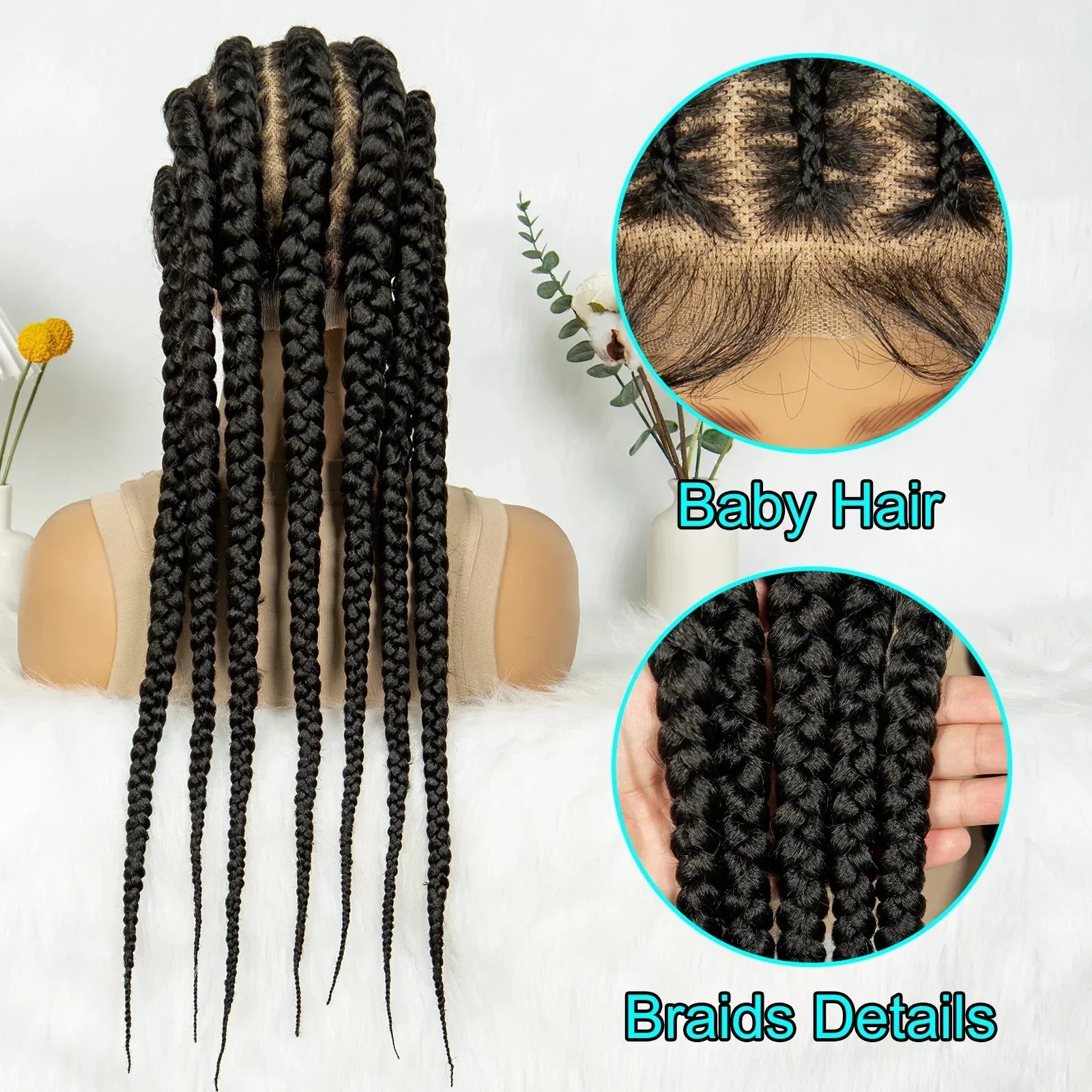 24" Orange Highlight Cornrow Braided Wig | Full Lace Synthetic Wig for Black Women | High-Temp Fiber | Daily Wear