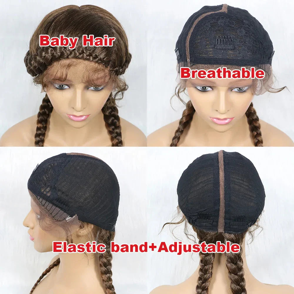 24" Dutch Cornrow Box Braid Wig | Lace Front Synthetic Wig with Baby Hair | Afro Wig for Black Women | High-Temp Fiber