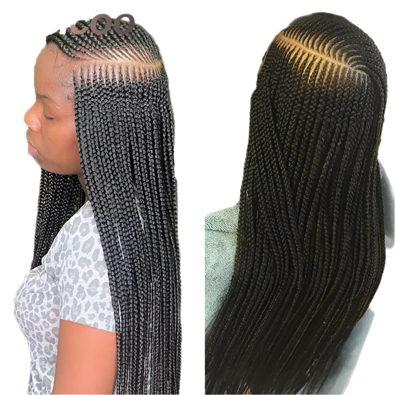 36" Cornrow Braided Wig | Full Lace Front Wig | Blonde Box Braids | Side Part | Synthetic Hair