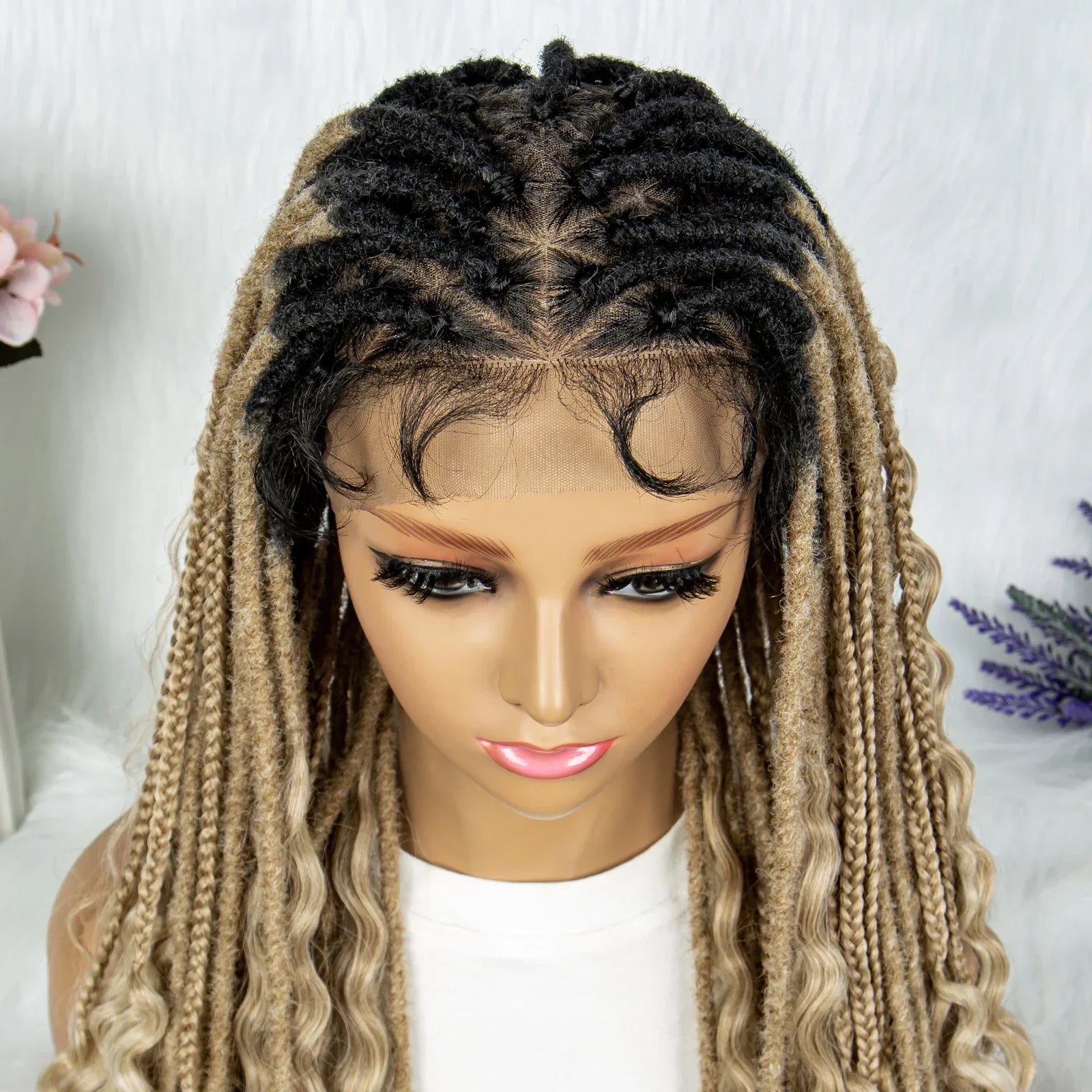 28" Curly Knotless Box Braids Wig | Full Lace | Baby Hair