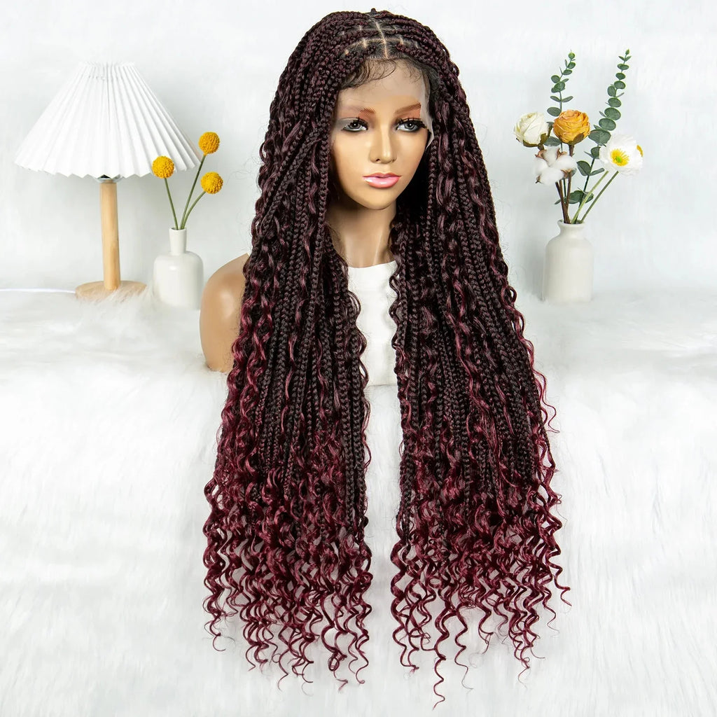 32" Natural Boho Knotless Braids Wig | HD Lace Front | Baby Hair | Synthetic