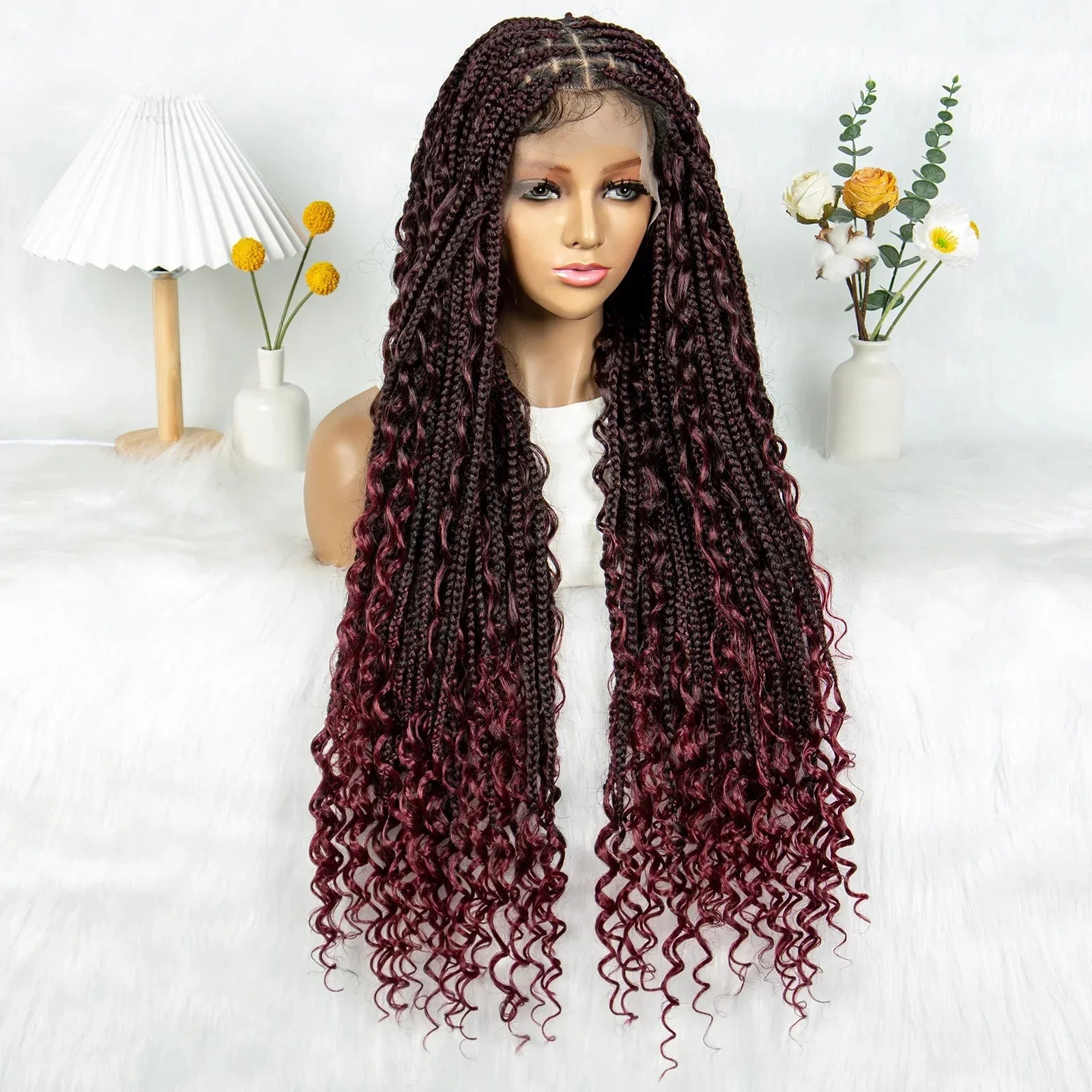 32" Natural Boho Knotless Braids Wig | HD Lace Front | Baby Hair | Synthetic