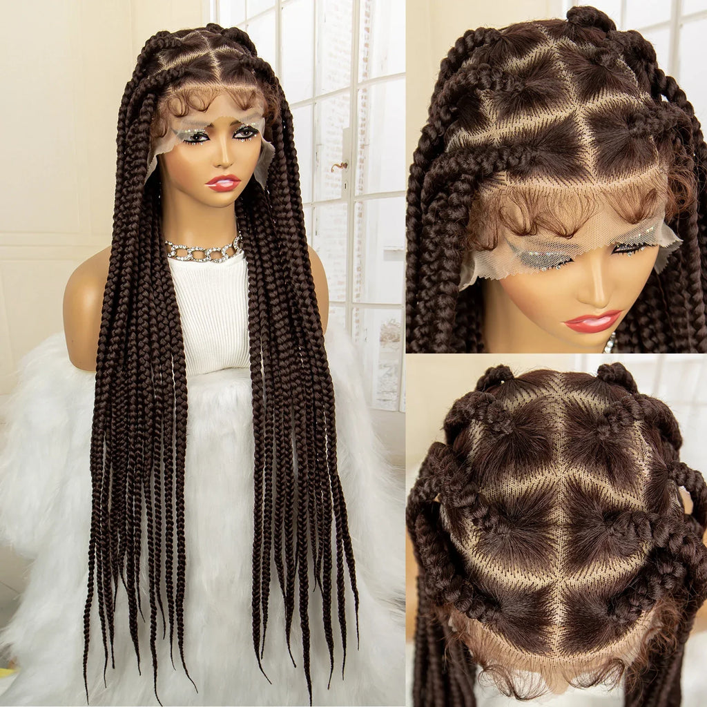 36" Big Knotless Box Braided Full Lace Wig | Cornrow Braiding Wig | Baby Hair | Synthetic Braids | For Women