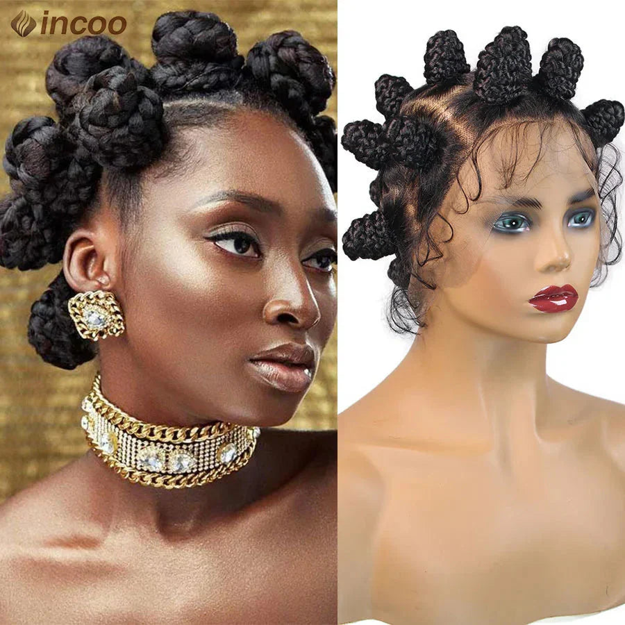 Bantu Knot Cornrow Braided Wig | Knotless Box Braids | Full Lace | Handmade Twists | Summer Style