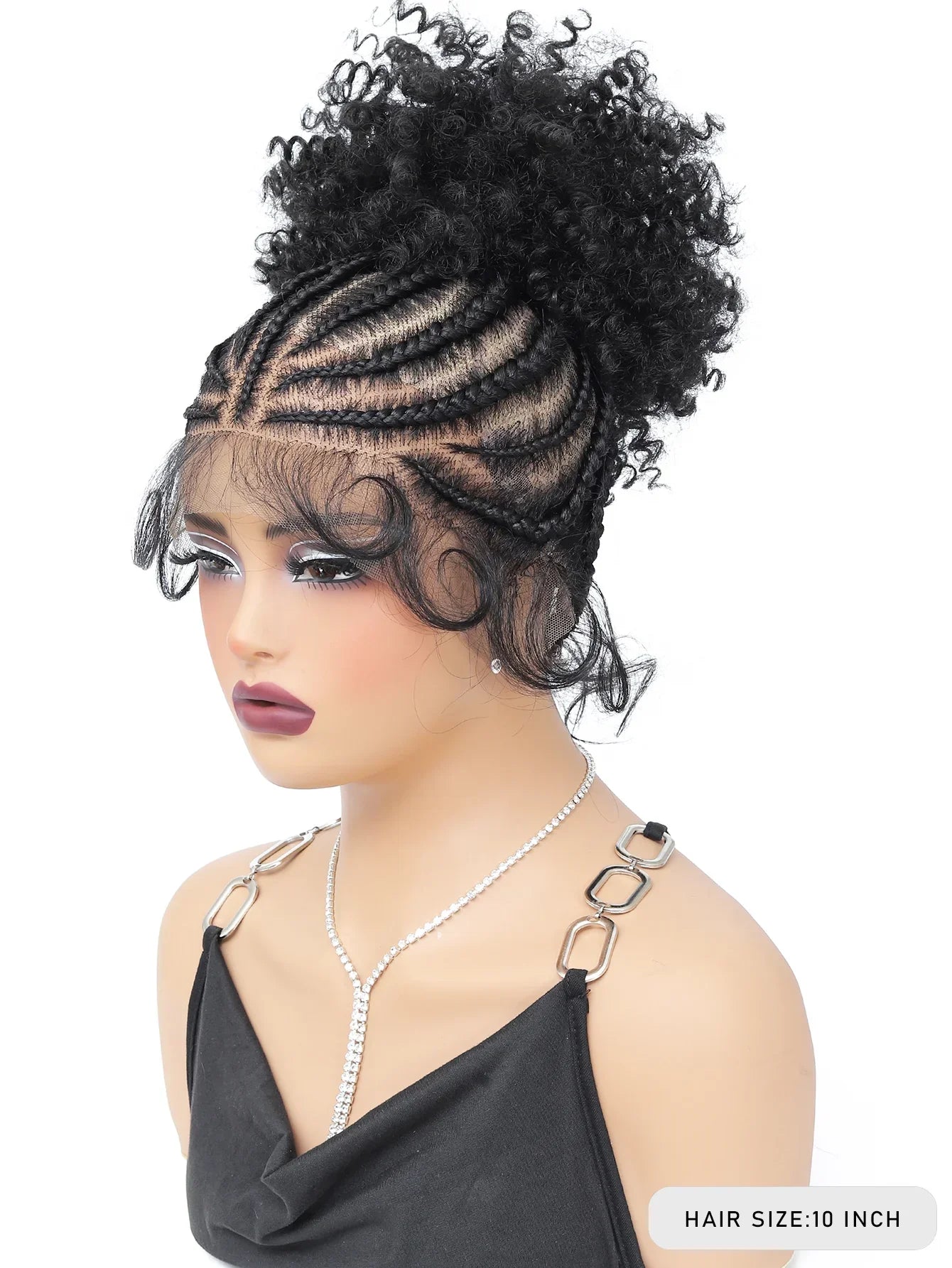 10" Braided Wig with Buns | Cornrow Braids | Full Lace | Ponytail | Synthetic Wig for Black Women
