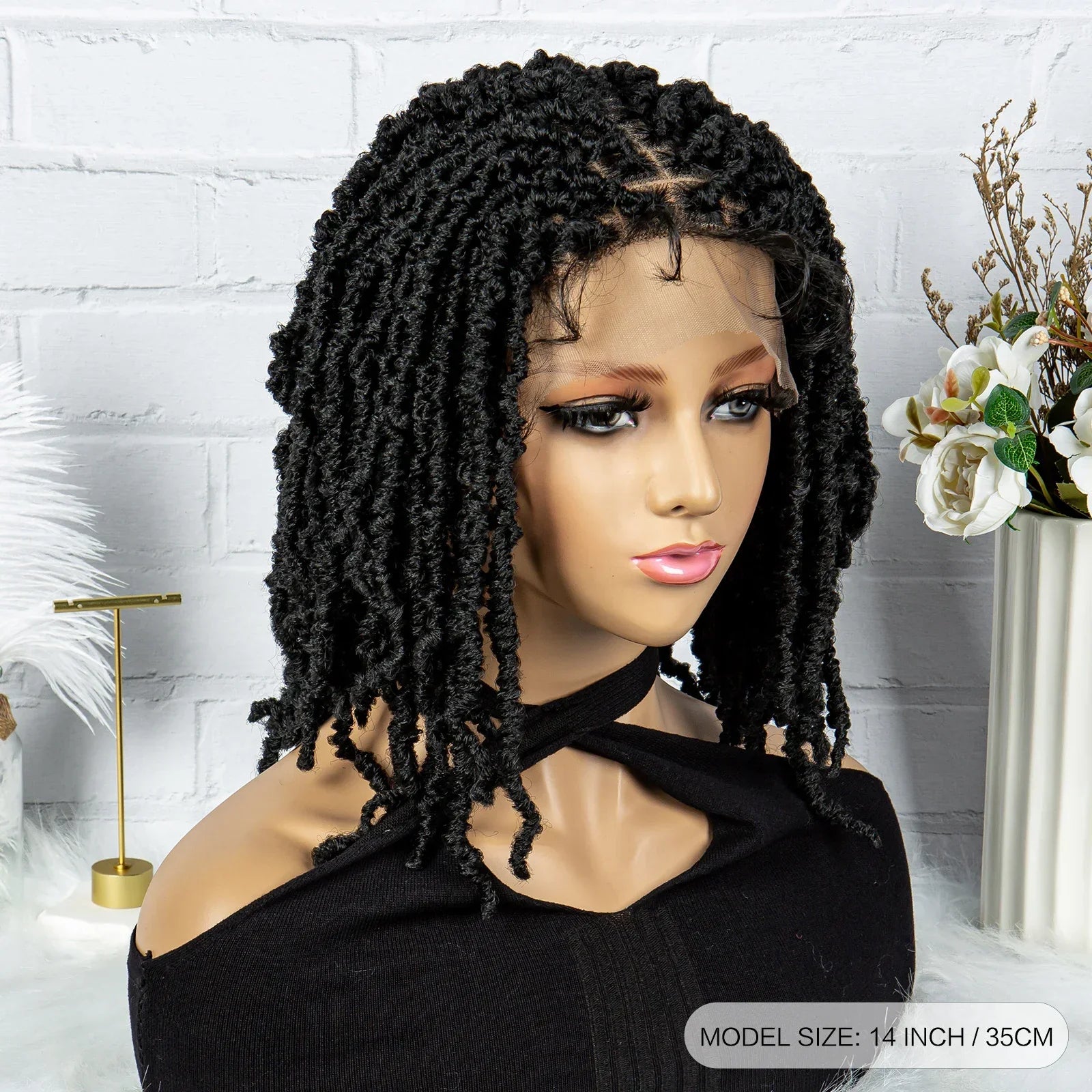 14" Knotless Butterfly Locs Lace Front Wig | Synthetic Dreadlock Braids | Black Women