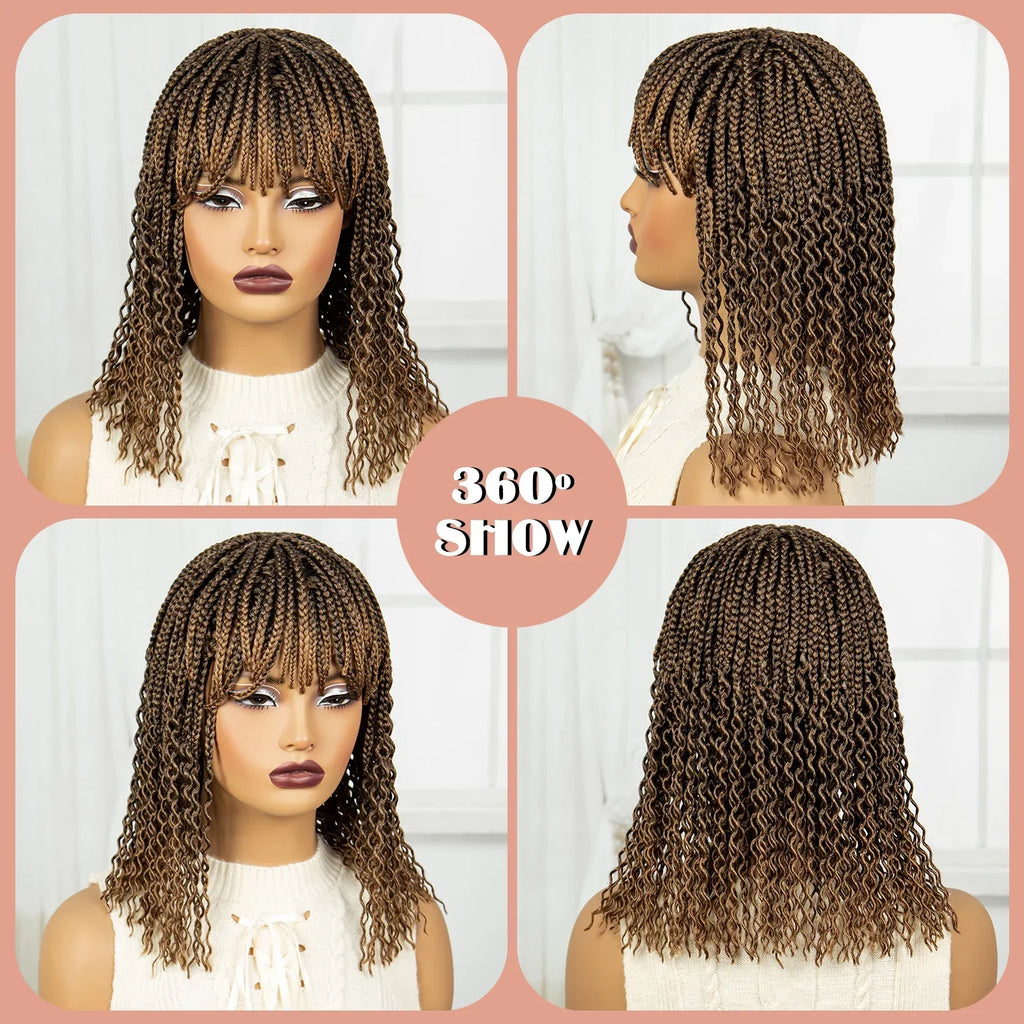 14" Curly Knotless Box Braids Wig | 1B-30 Ombre | Machine Made Synthetic Braids | Black Women