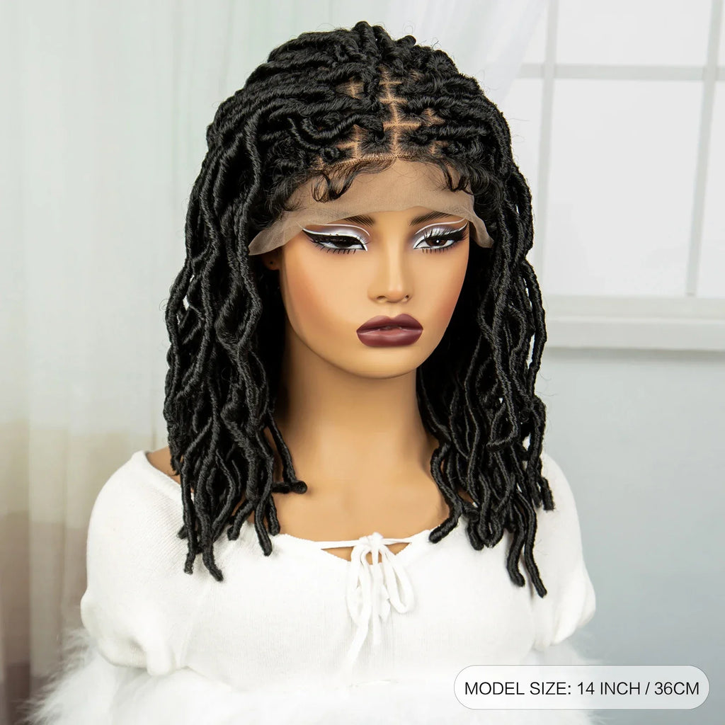 14" Dreadlocks Braided Wig | Square Knotless Braids | Synthetic Lace Front Twist Locs Crochet Wig for Women