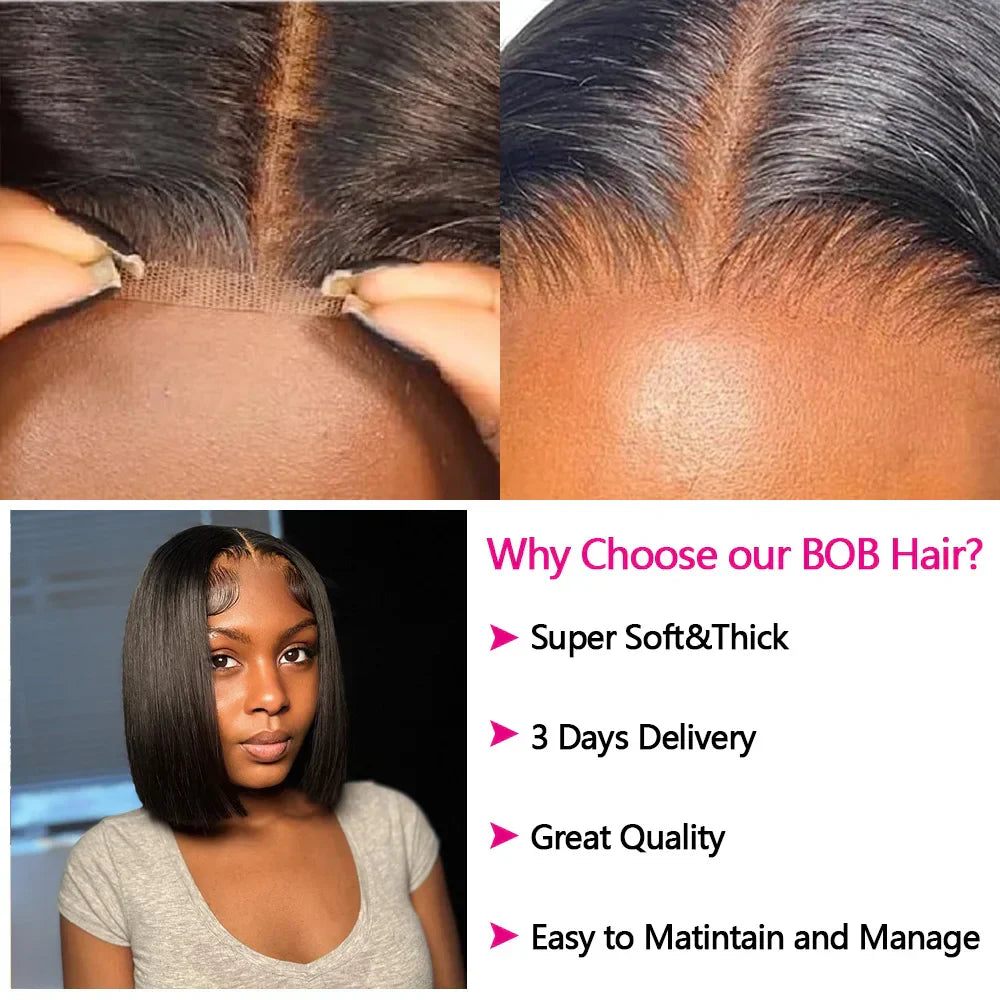 12 Inch Straight Bob Wig | Glueless | Brazilian Remy Hair | 4x4 Lace Closure | Pre-Cut | Ready to Wear | Natural Black