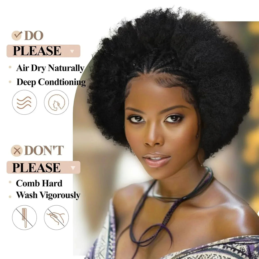 6" Afro Curly Braided Lace Front Wig | 250% Density | Brazilian Remy Hair | Short Curly Wig