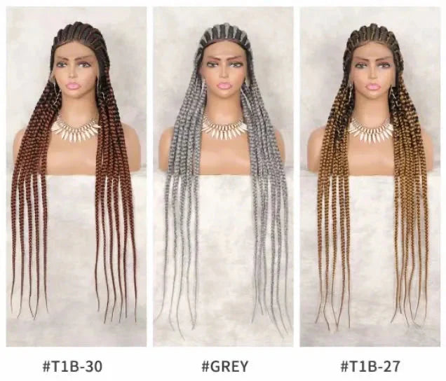 360 Lace 11-Braids Cornrow Box Braided Wig | Long Synthetic Braids | Heat Resistant | Black Women