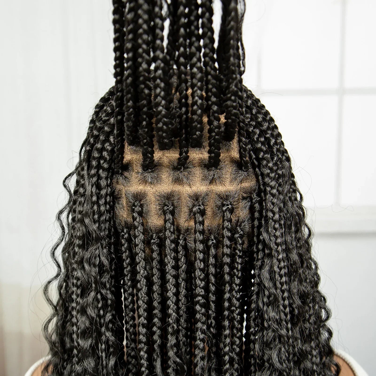 36" Long Boho Knotless Braids Wig | Curly Ends | Full Lace | Baby Hair