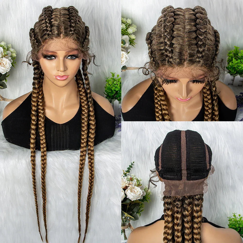 32" Full Lace Four Braid Box Braids Wig | Kanekalon Synthetic Braided Wig for Black Women