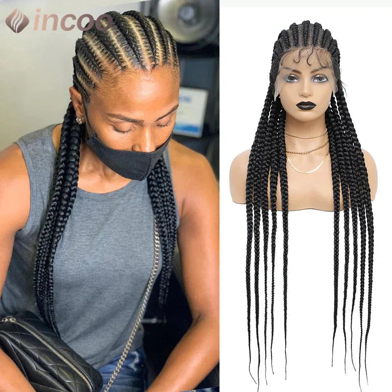 36" Ombre Honey Blonde Box Braids Wig | Full Lace | Cornrow Accents | Black to Blonde