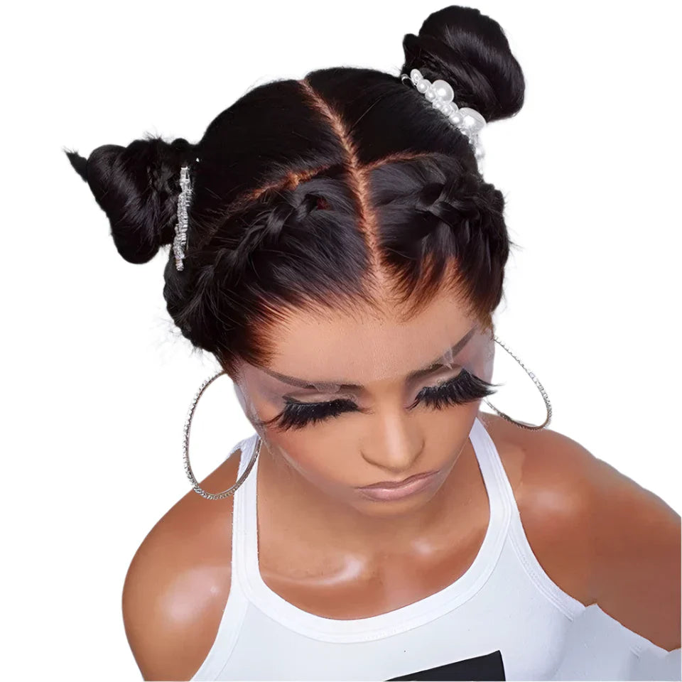 180D Straight Lace Front Wig Human Hair | Pre-Plucked 13x4 Brazilian Remy Frontal Wig (Light Brown Lace)