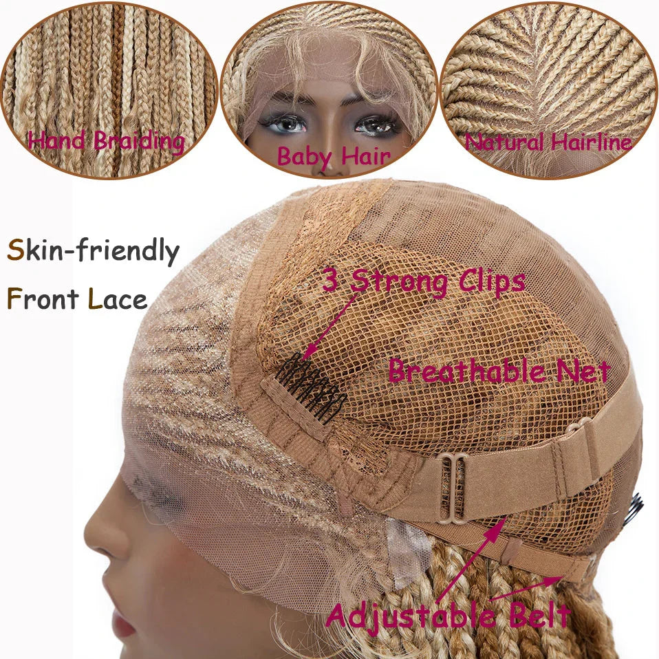 28" Knotless Box Braids Wig | Long | Lace Front | With Baby Hair | Afro Brazilian Style