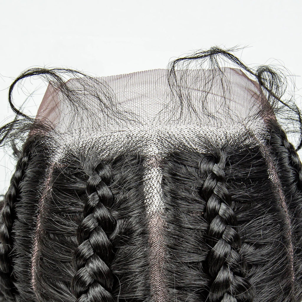 22" Box Braids Full Lace Wig | Two Curly Ponytails | Baby Hair | Synthetic Braided Wig