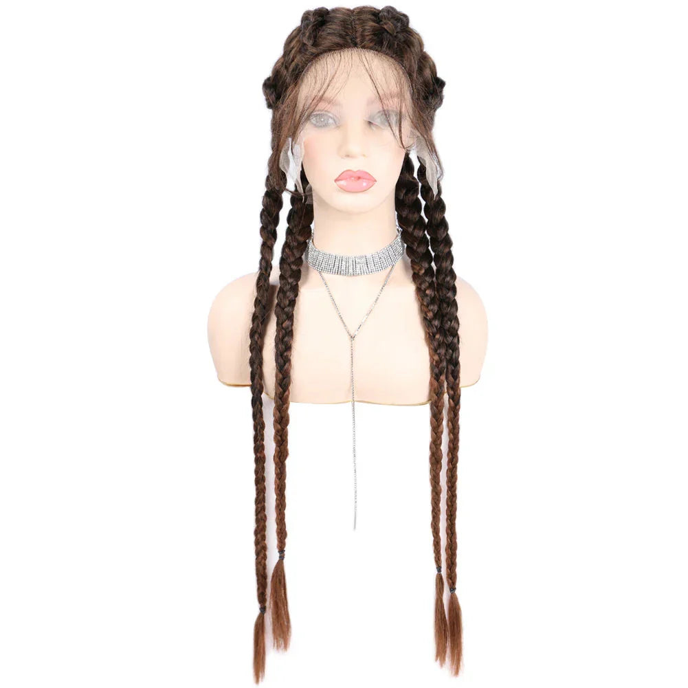 32" Hand-Made Knotless Box Braided Lace Front Wig | French Braid | Baby Hair | Glueless Synthetic Wig