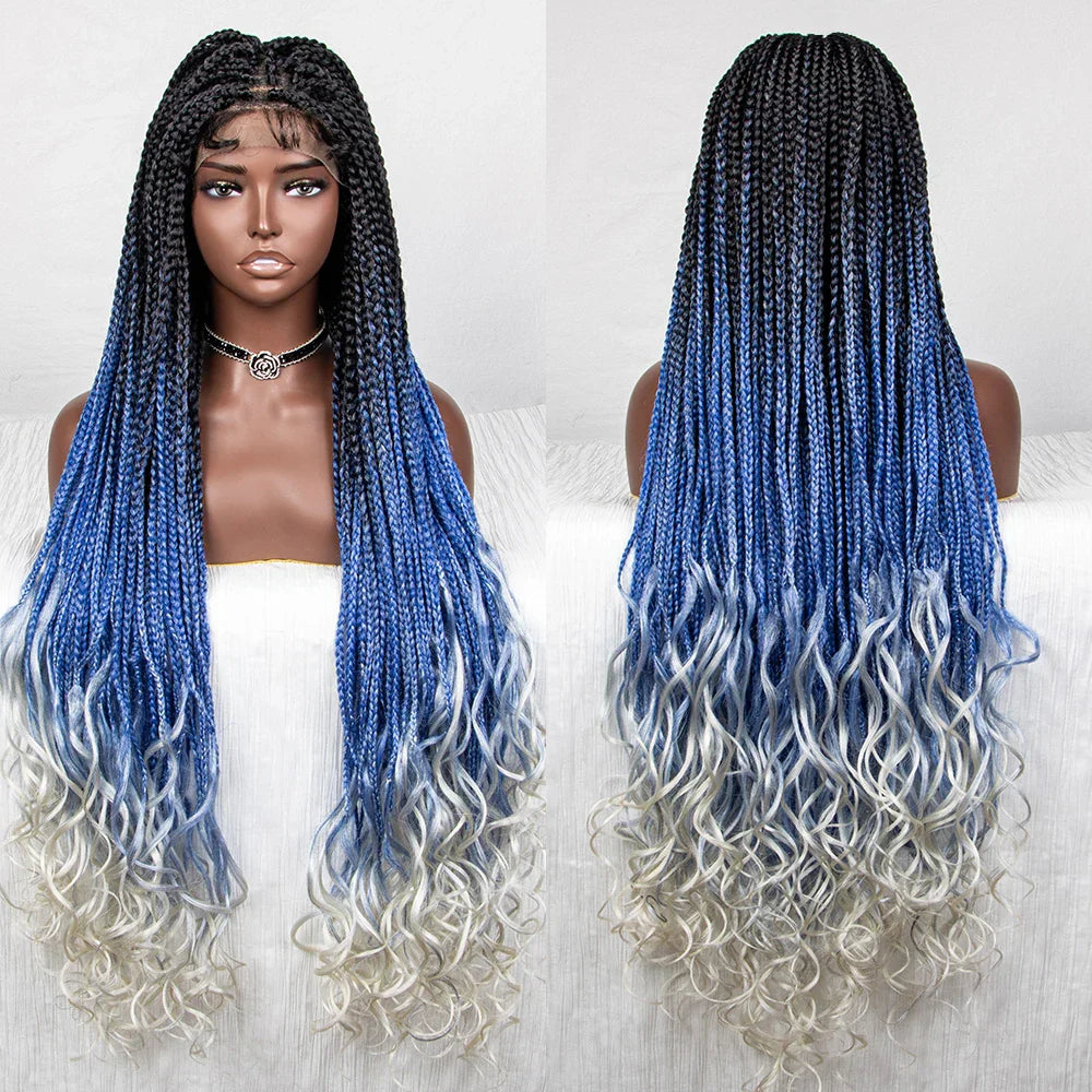 36" Water Wave Braided Wig | Lace Front | Baby Hair | Long Braids