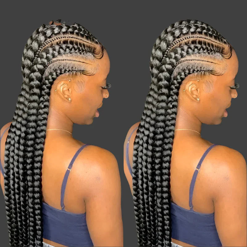 36" Jumbo Dutch Twins Cornrow Braided Lace Front Wig | Full Lace | Synthetic Crochet Hair | Black Women