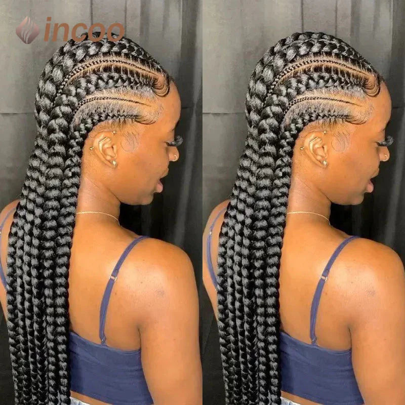 36" Jumbo Dutch Twins Cornrows Wig | Full Lace Front | Synthetic Braids | Black Women