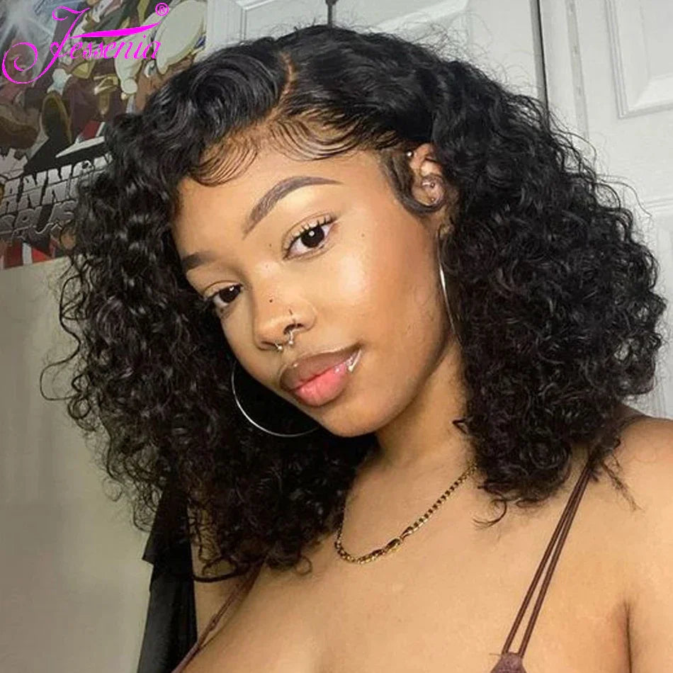16 Inch Loose Water Wave Malaysian 13x4 Lace Front Wig Short Bob Wet & Wavy Glueless 4x4 Closure