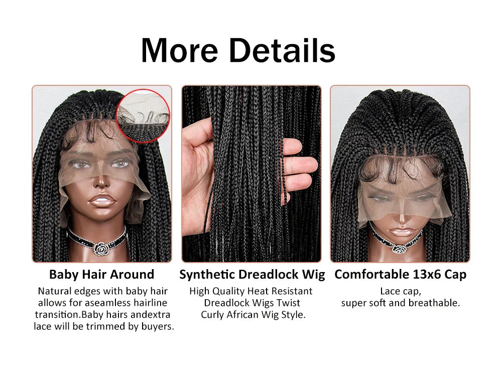 36" Handmade Knotless Box Braids Lace Frontal Wig | 13x6 Lace | Baby Hair | Synthetic Braids