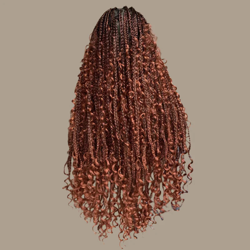 22" Curly End Box Braided Full Lace Front Wig | Goddess Locs | Bohemian Braids | Synthetic Wig