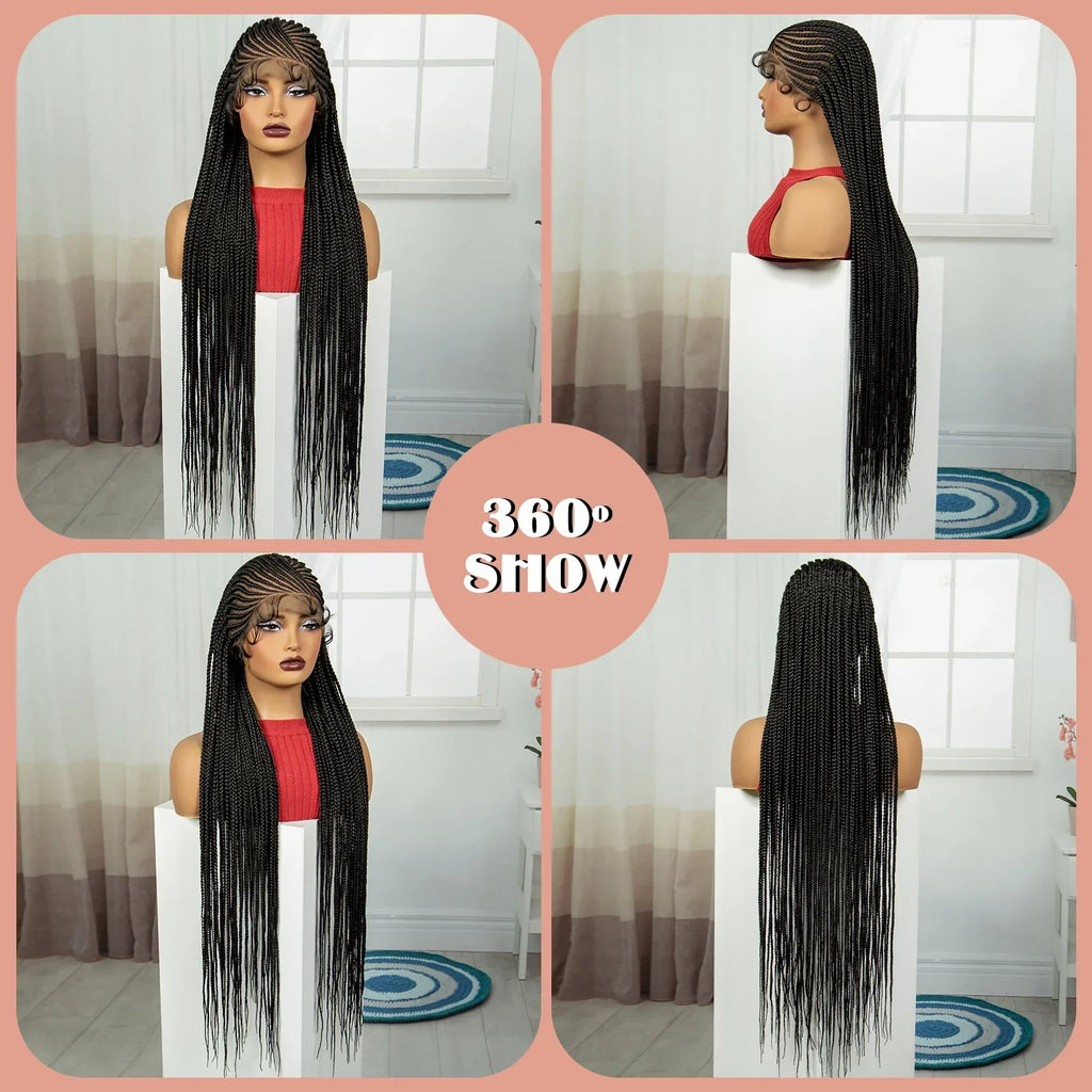 36" Cornrow Braided Full Lace Wig | Knotless Braids | Natural Looking Synthetic Braided Wig with Baby Hair for Black Women