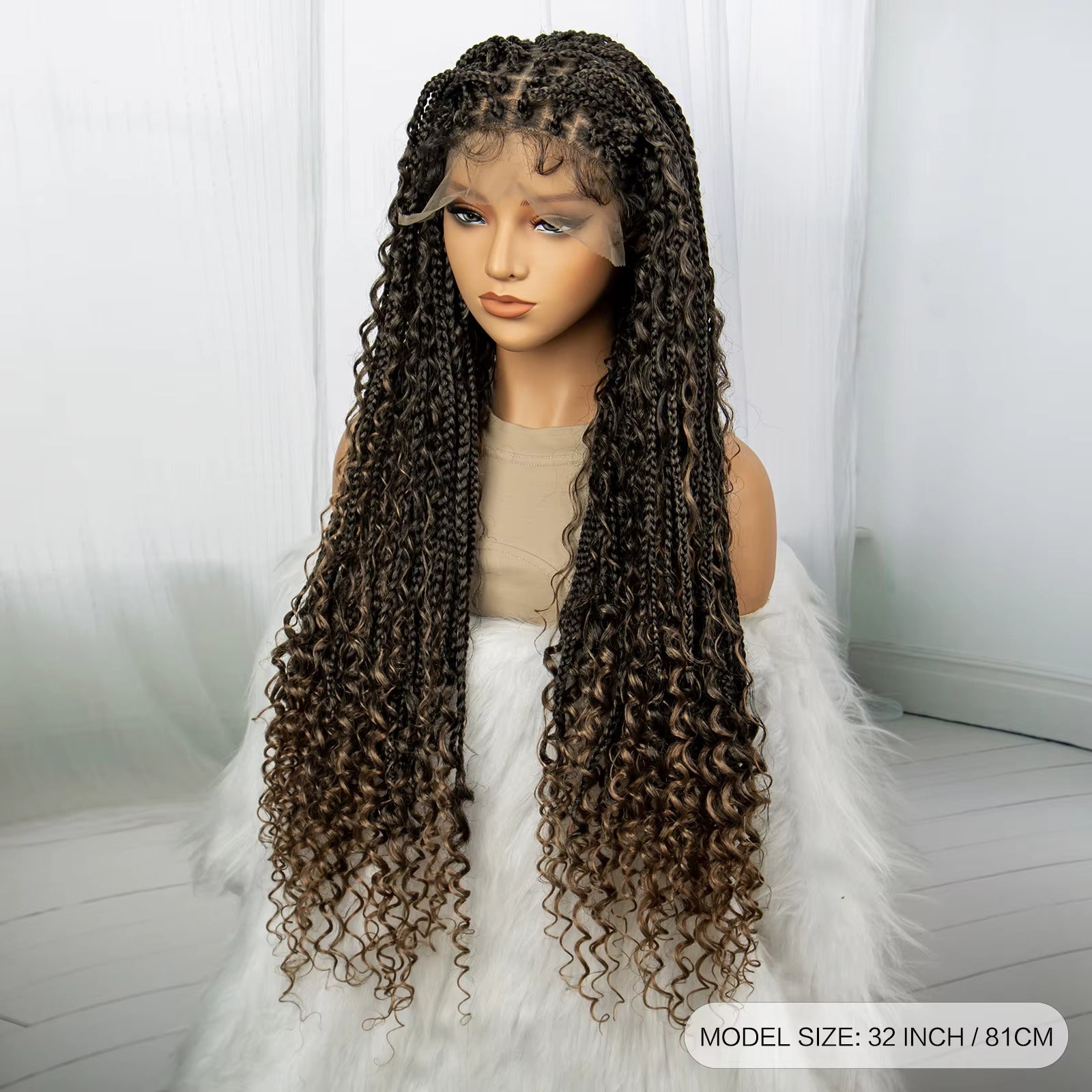 32" Boho Knotless Braided Wig | Bohemian Box Braids | Lace Front Wig with Baby Hair | Synthetic Hair