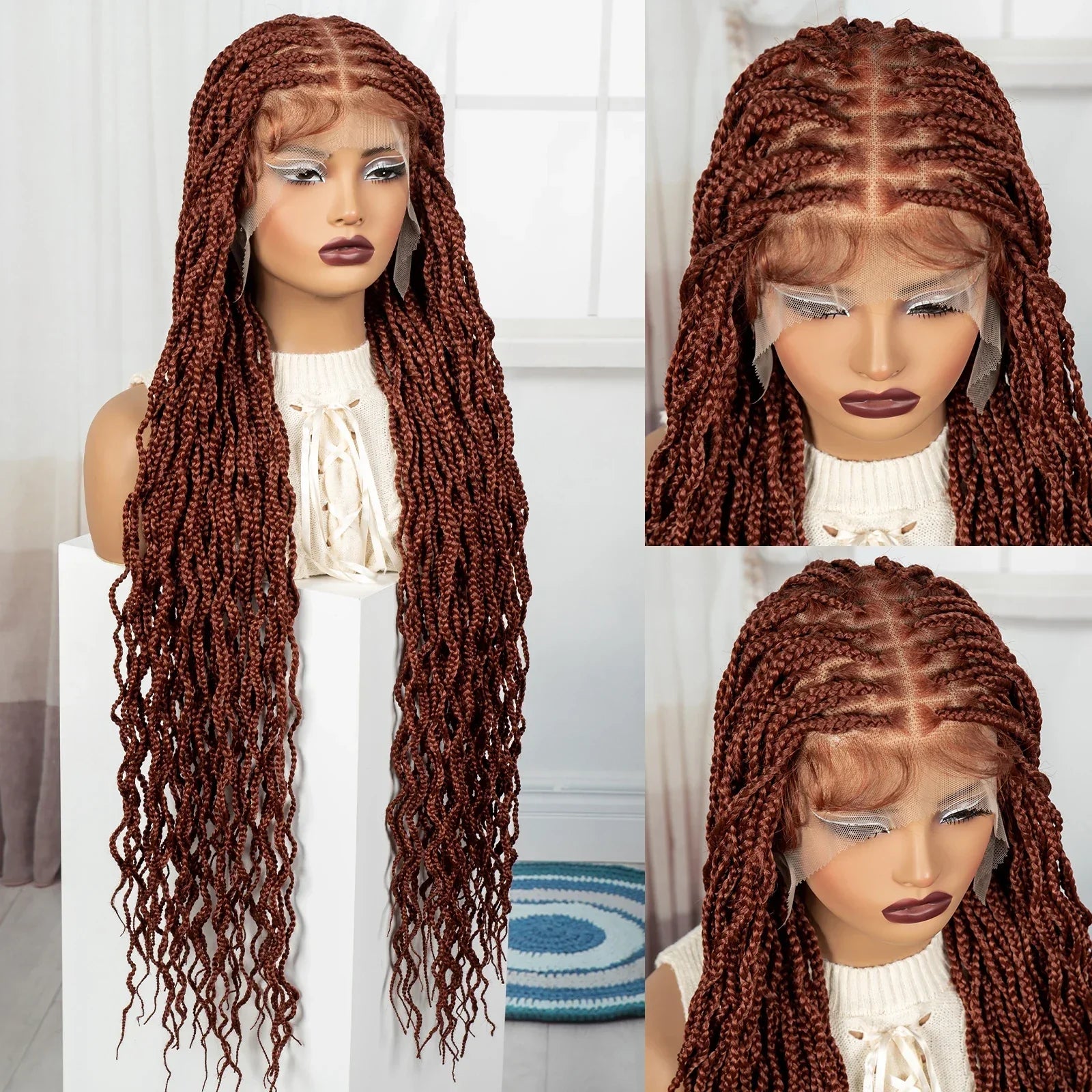 36" Boho Box Braids Wig with Curly Accents | HD Full Lace | Baby Hair