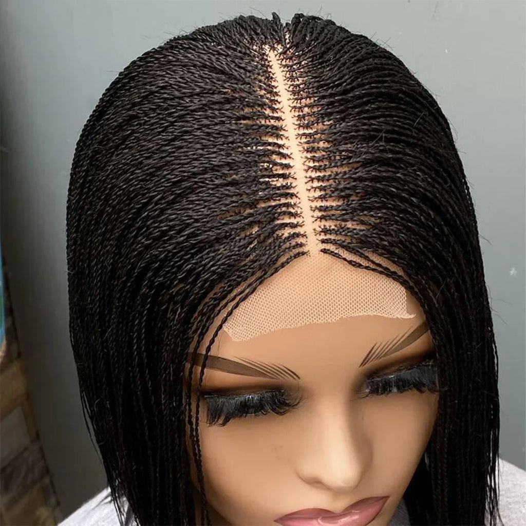 8-10" Micro Twist Braided Wig | 2*6 Lace Center Part | Braided Lace Front Wig | Kanekalon Fiber