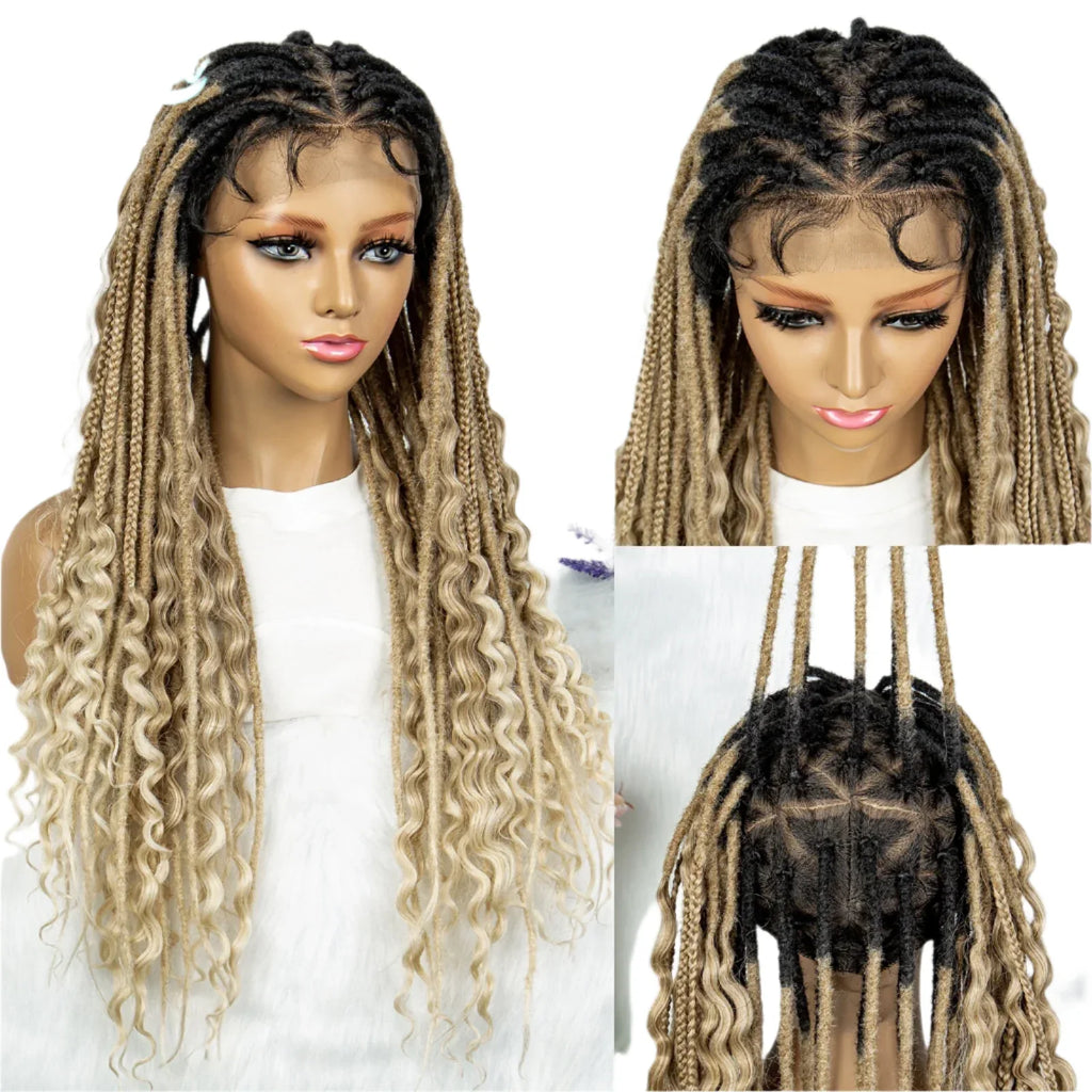 28" Curly Knotless Box Braids Wig | Full Lace | Baby Hair