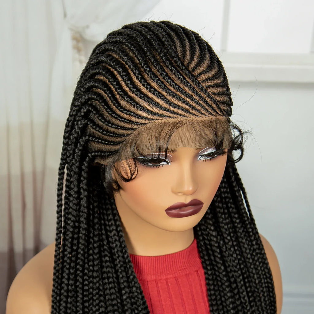 36" Cornrow Braided Full Lace Wig | Knotless Braids | Natural Looking Synthetic Braided Wig with Baby Hair for Black Women