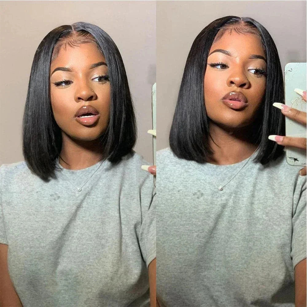 10-16 inch Short Straight Bob Wig | Brazilian Remy Human Hair | 13x4 Lace Frontal | Natural Looking | Ready to Wear