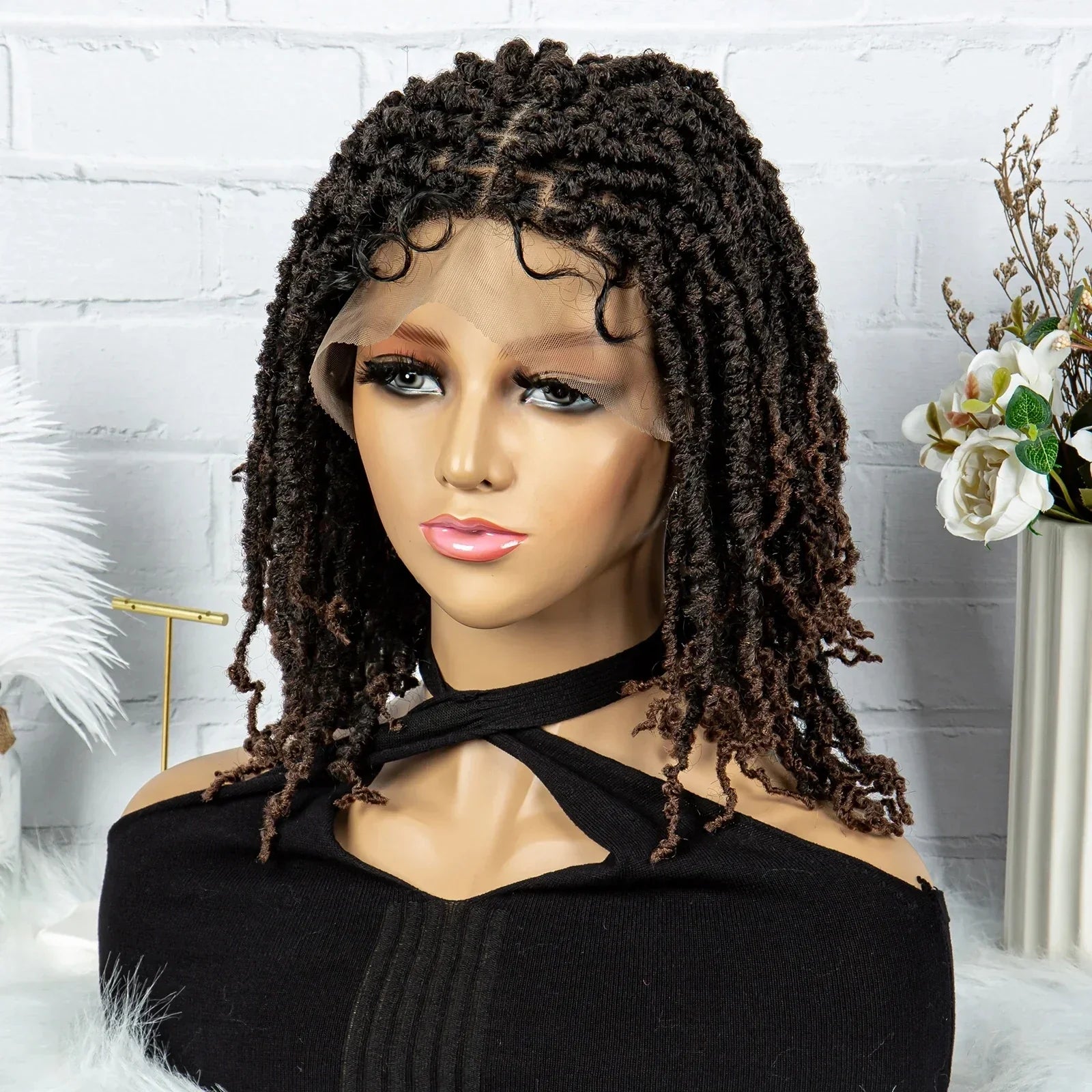 14" Knotless Butterfly Locs Lace Front Wig | Synthetic Dreadlock Braids | Black Women
